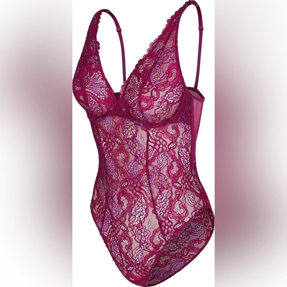 Savage X Fenty ROMANTIC CORDED LACE METALLIC UNDERWIRE TEDDY Medium Sugarplum